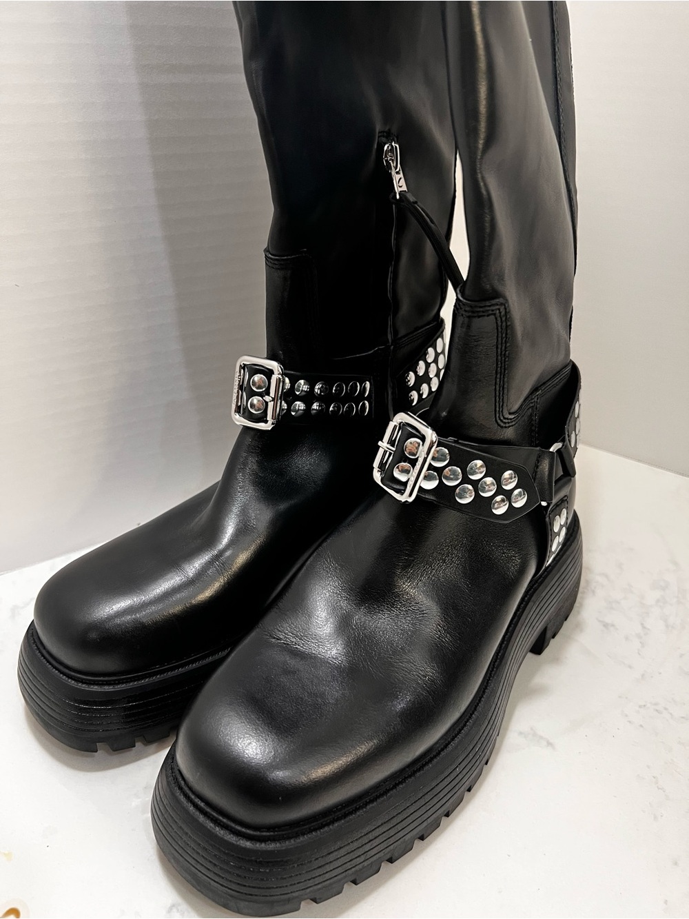 Circus by Sam Edelman Black Studded Knee-High Lug Boots - Picture 9 of 11